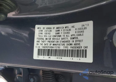2013 Honda Accord Sport from USA, damaged, VIN 1HGCR2F59DA172790
